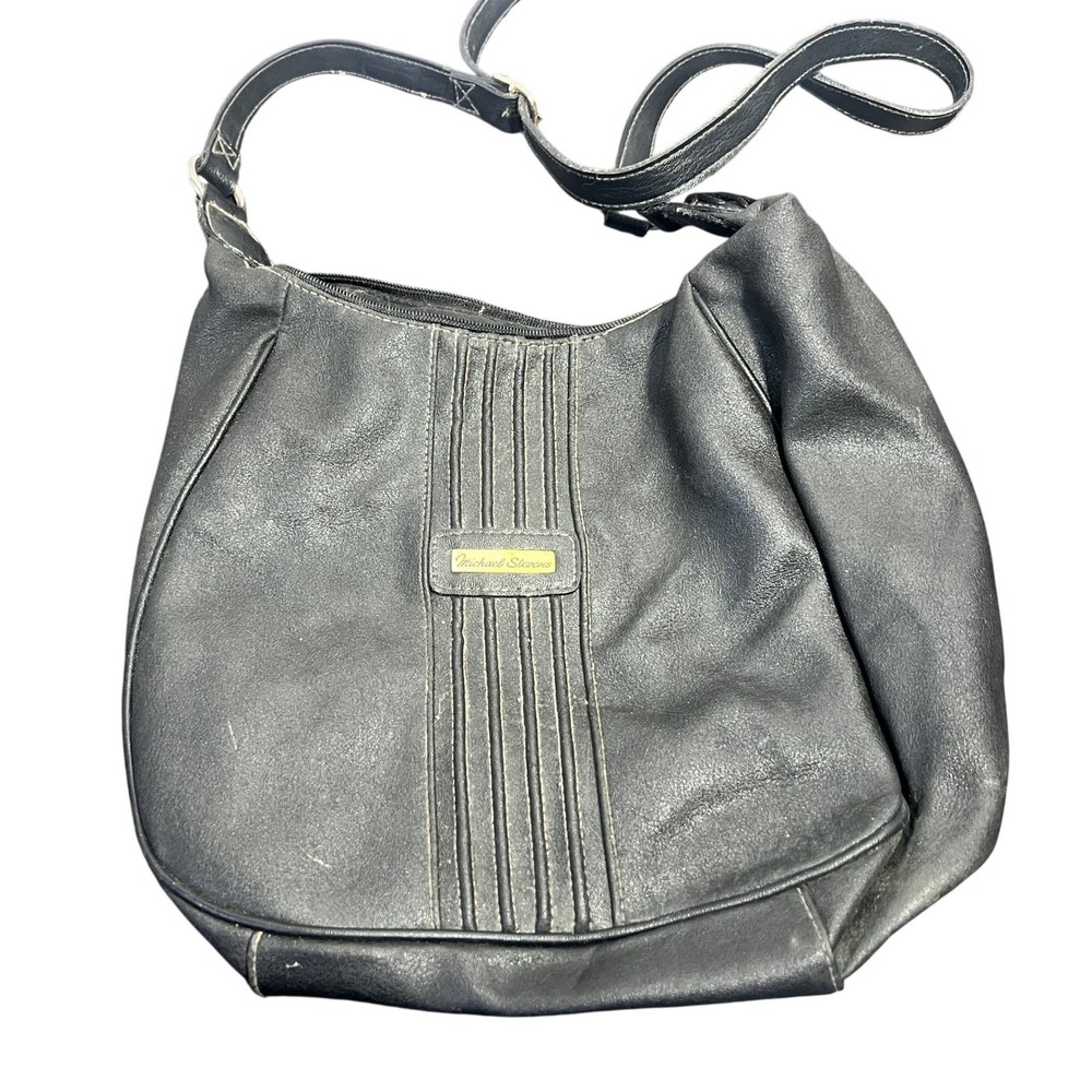 Michael Stevens Black Faux Leather Shoulder Bag Hobo Style Gold‎ Hardware Zipper